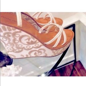 MIU MIU PRADA CREAM BEIGE  PLATFORM WEDGE SANDAL 8